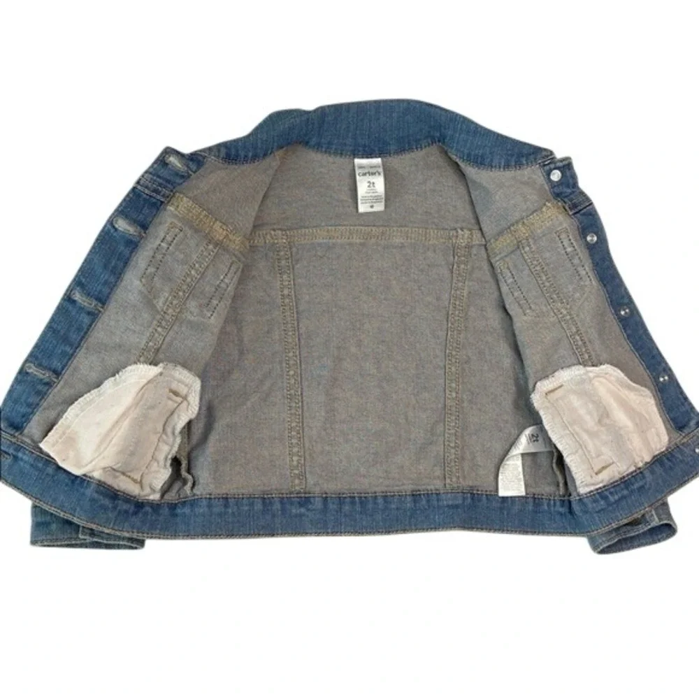 Carters Toddler Girls Blue Denim Jacket Red Heart Detail Size 2T Medium Wash‎